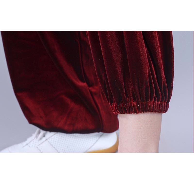 2Pcs Fall Winter Tai Chi Qigong Auspicious Clouds Stand Collar Frog-Button Unisex Velour Meditation Clothing Set - Image 10