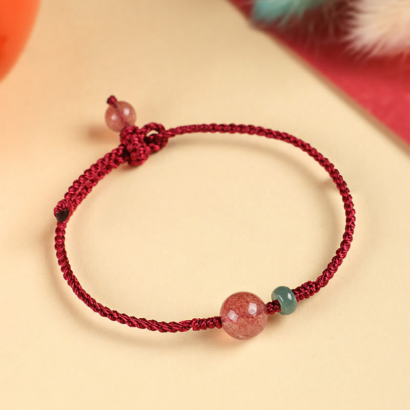 Natural Strawberry Quartz Jade White Agate Red String Positive Bracelet - Image 4