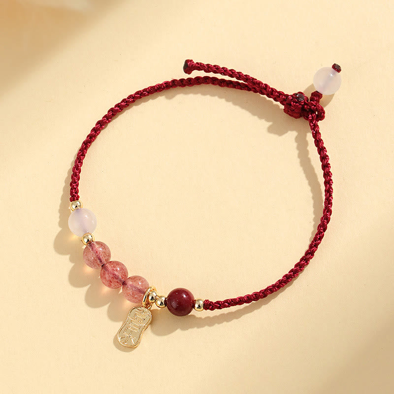 Natural Strawberry Quartz Jade White Agate Red String Positive Bracelet - Image 11