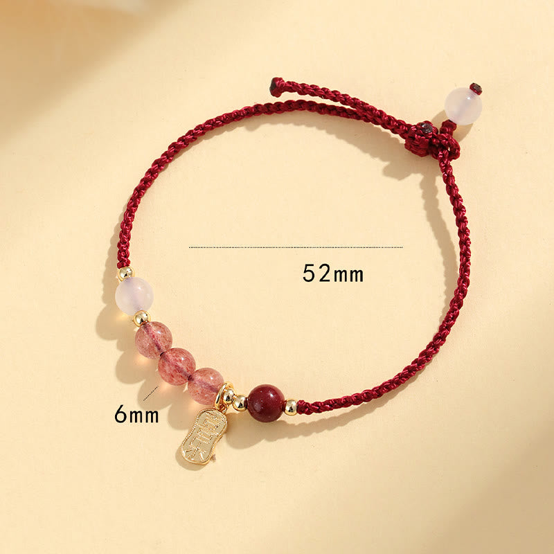 Natural Strawberry Quartz Jade White Agate Red String Positive Bracelet - Image 12