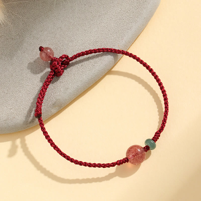 Natural Strawberry Quartz Jade White Agate Red String Positive Bracelet - Image 3