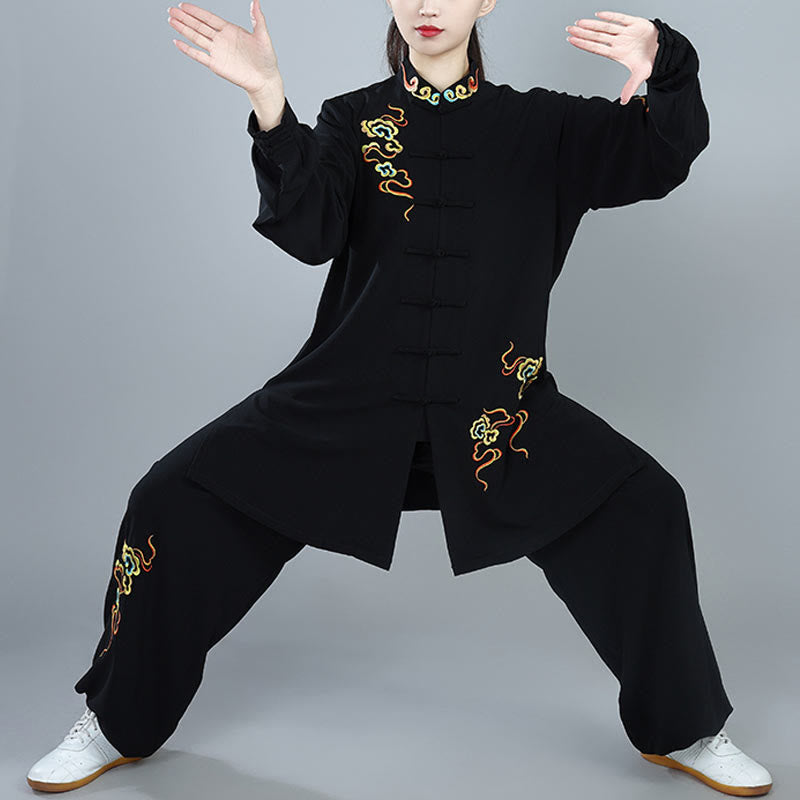 2Pcs Fall Colorful Auspicious Clouds Tai Chi Meditation Qigong Zen Practice Unisex Cotton Clothing Set - Image 3