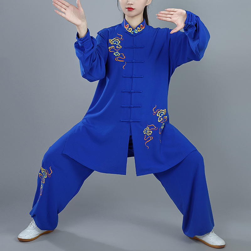 2Pcs Fall Colorful Auspicious Clouds Tai Chi Meditation Qigong Zen Practice Unisex Cotton Clothing Set - Image 9