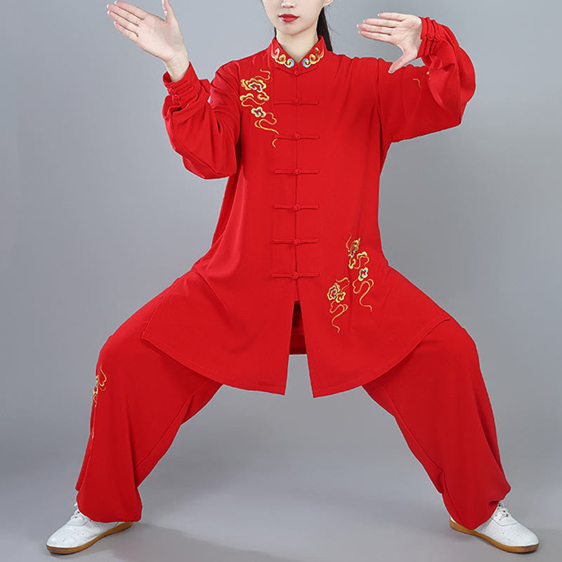 2Pcs Fall Colorful Auspicious Clouds Tai Chi Meditation Qigong Zen Practice Unisex Cotton Clothing Set - Image 20