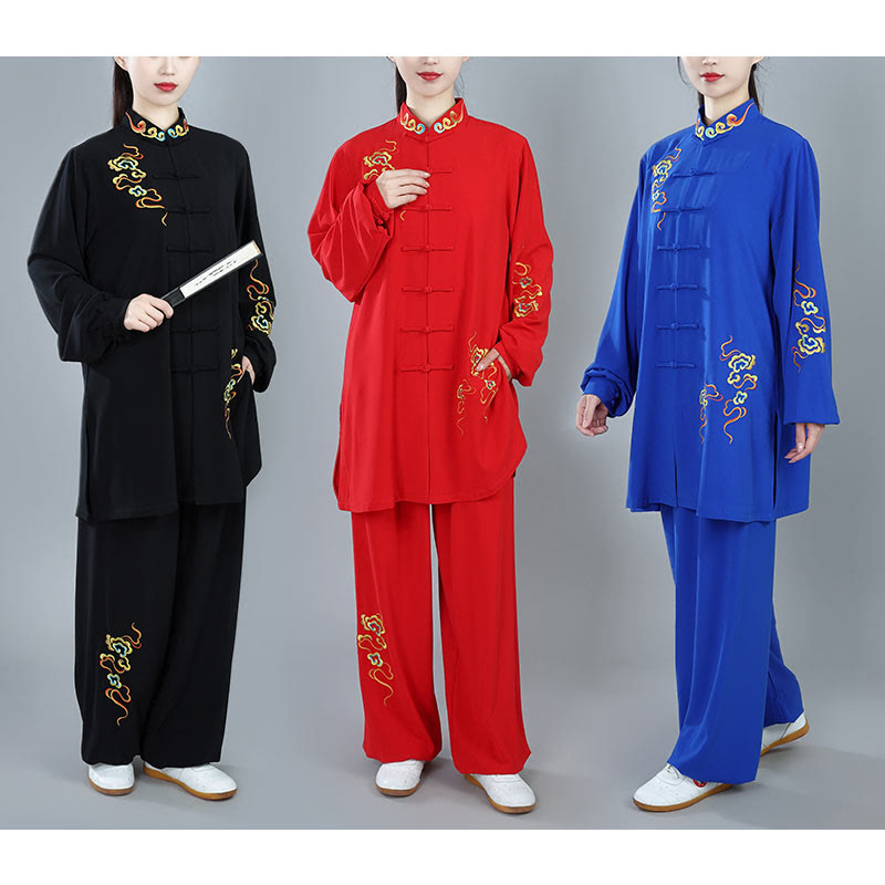 2Pcs Fall Colorful Auspicious Clouds Tai Chi Meditation Qigong Zen Practice Unisex Cotton Clothing Set - Image 25
