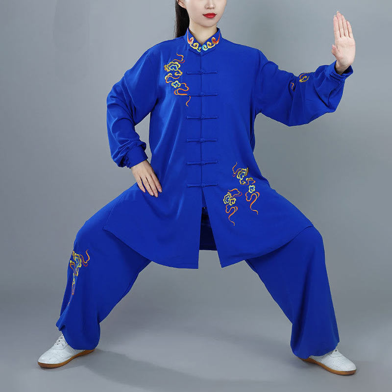 2Pcs Fall Colorful Auspicious Clouds Tai Chi Meditation Qigong Zen Practice Unisex Cotton Clothing Set - Image 10
