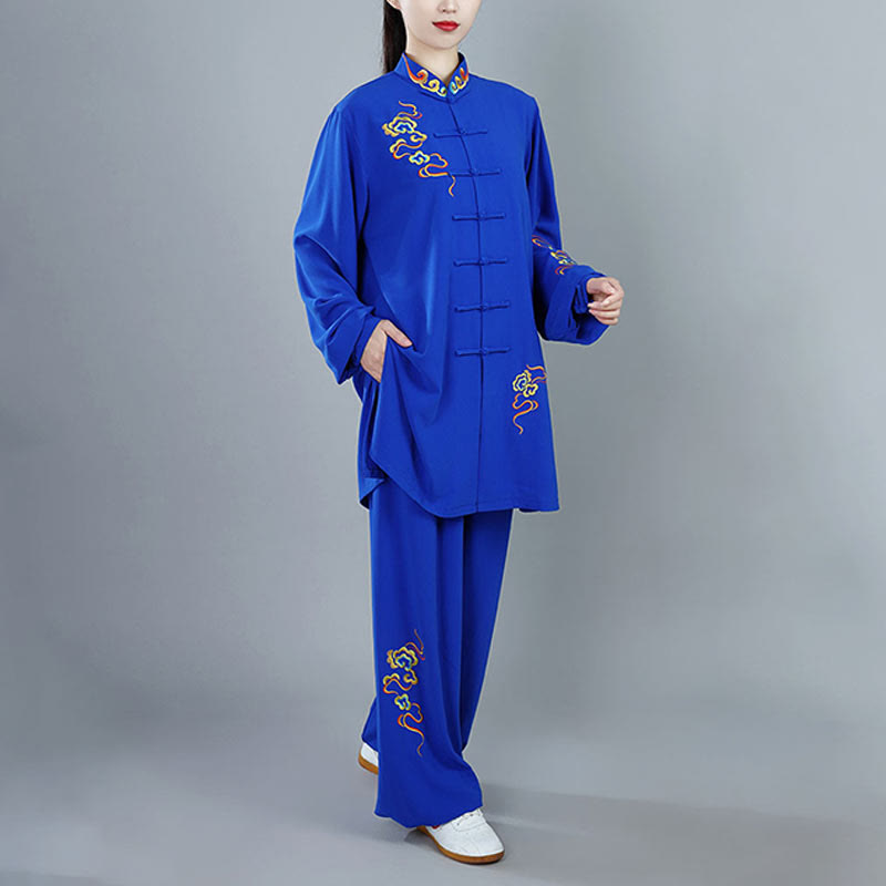 2Pcs Fall Colorful Auspicious Clouds Tai Chi Meditation Qigong Zen Practice Unisex Cotton Clothing Set - Image 13