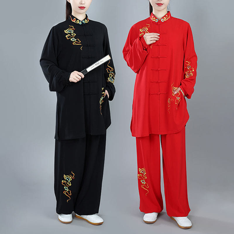2Pcs Fall Colorful Auspicious Clouds Tai Chi Meditation Qigong Zen Practice Unisex Cotton Clothing Set - Image 7