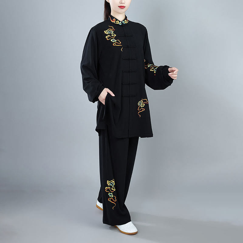 2Pcs Fall Colorful Auspicious Clouds Tai Chi Meditation Qigong Zen Practice Unisex Cotton Clothing Set - Image 6