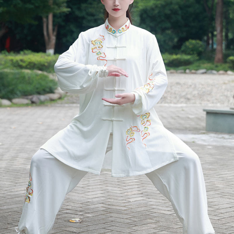 2Pcs Fall Colorful Auspicious Clouds Tai Chi Meditation Qigong Zen Practice Unisex Cotton Clothing Set