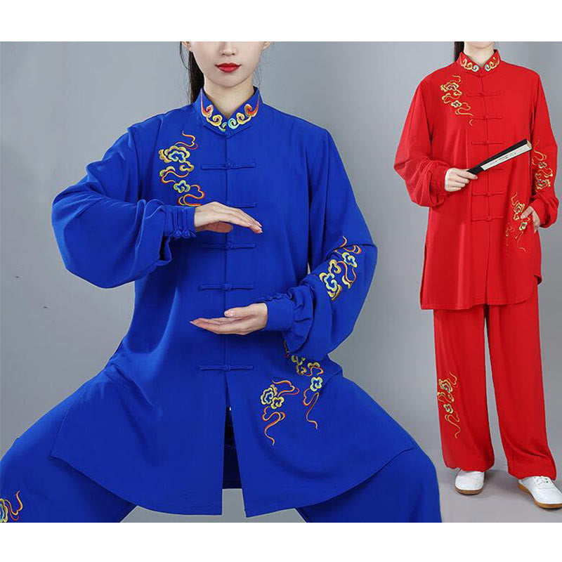 2Pcs Fall Colorful Auspicious Clouds Tai Chi Meditation Qigong Zen Practice Unisex Cotton Clothing Set - Image 24