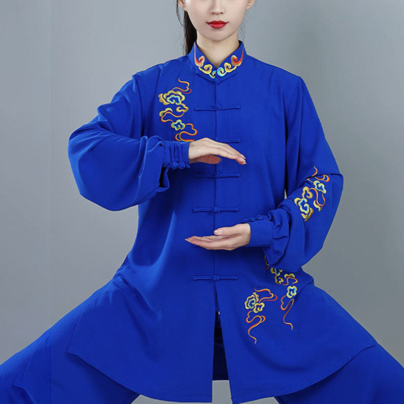 2Pcs Fall Colorful Auspicious Clouds Tai Chi Meditation Qigong Zen Practice Unisex Cotton Clothing Set - Image 11