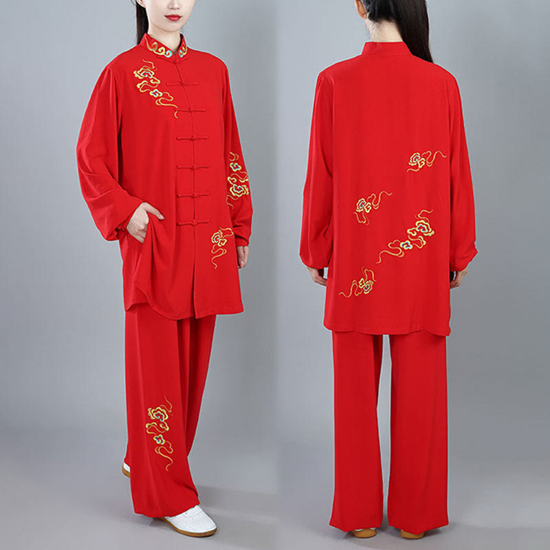 2Pcs Fall Colorful Auspicious Clouds Tai Chi Meditation Qigong Zen Practice Unisex Cotton Clothing Set - Image 22