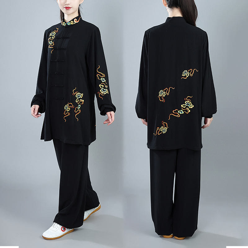 2Pcs Fall Colorful Auspicious Clouds Tai Chi Meditation Qigong Zen Practice Unisex Cotton Clothing Set - Image 5