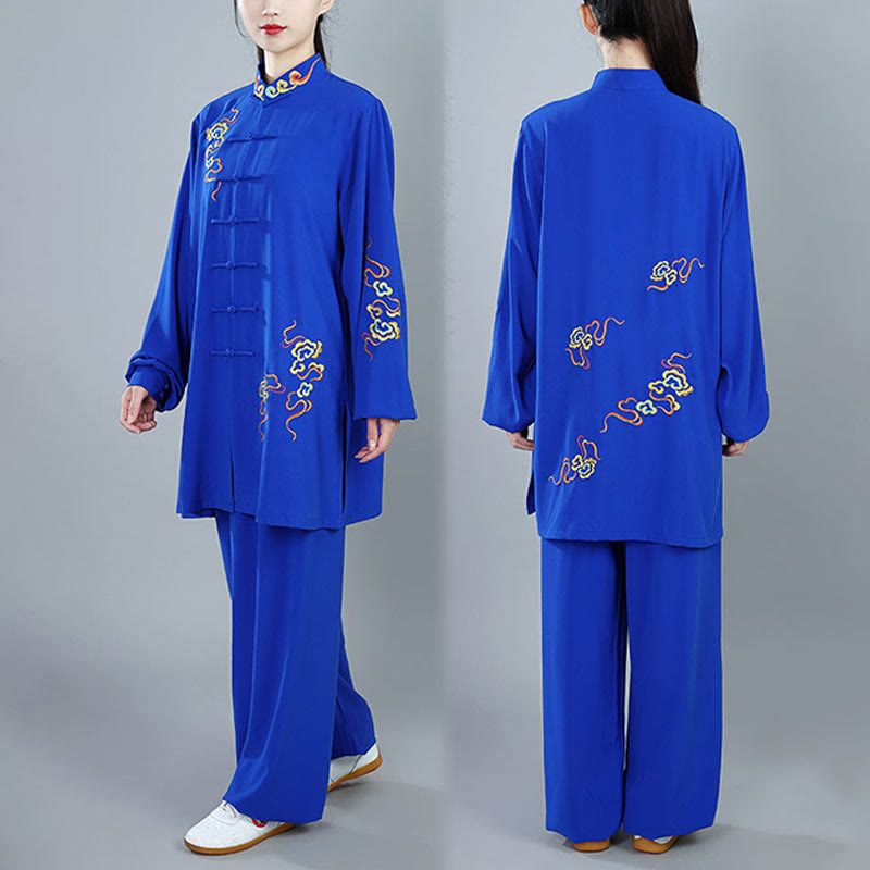 2Pcs Fall Colorful Auspicious Clouds Tai Chi Meditation Qigong Zen Practice Unisex Cotton Clothing Set - Image 12