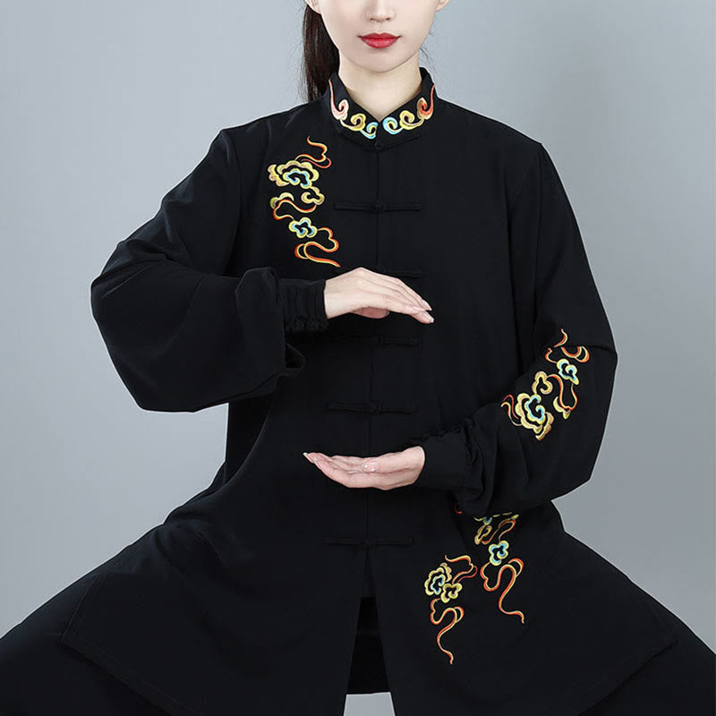 2Pcs Fall Colorful Auspicious Clouds Tai Chi Meditation Qigong Zen Practice Unisex Cotton Clothing Set - Image 4