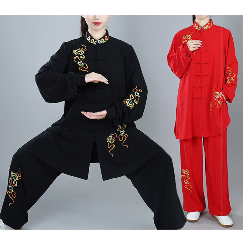 2Pcs Fall Colorful Auspicious Clouds Tai Chi Meditation Qigong Zen Practice Unisex Cotton Clothing Set - Image 8
