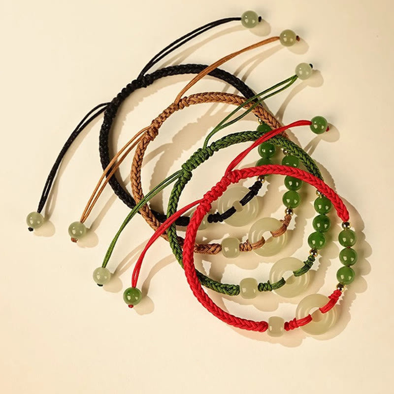 Natural Hetian Jade Peace Buckle Red String Protection Luck Bracelet - Image 12