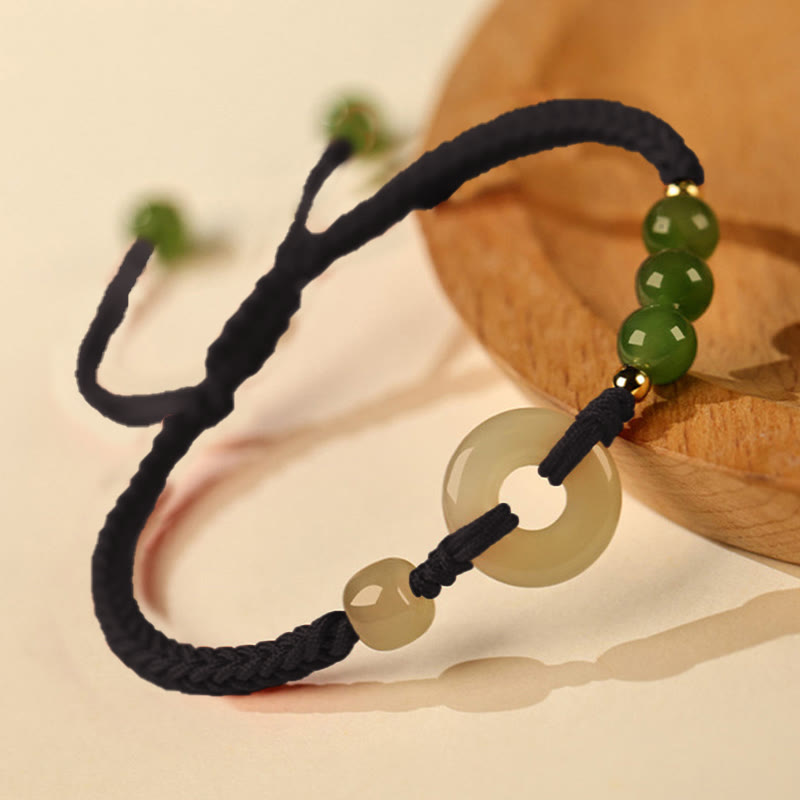 Natural Hetian Jade Peace Buckle Red String Protection Luck Bracelet - Image 9