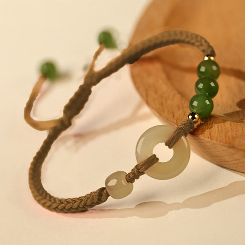 Natural Hetian Jade Peace Buckle Red String Protection Luck Bracelet - Image 11