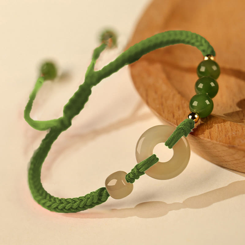 Natural Hetian Jade Peace Buckle Red String Protection Luck Bracelet - Image 10