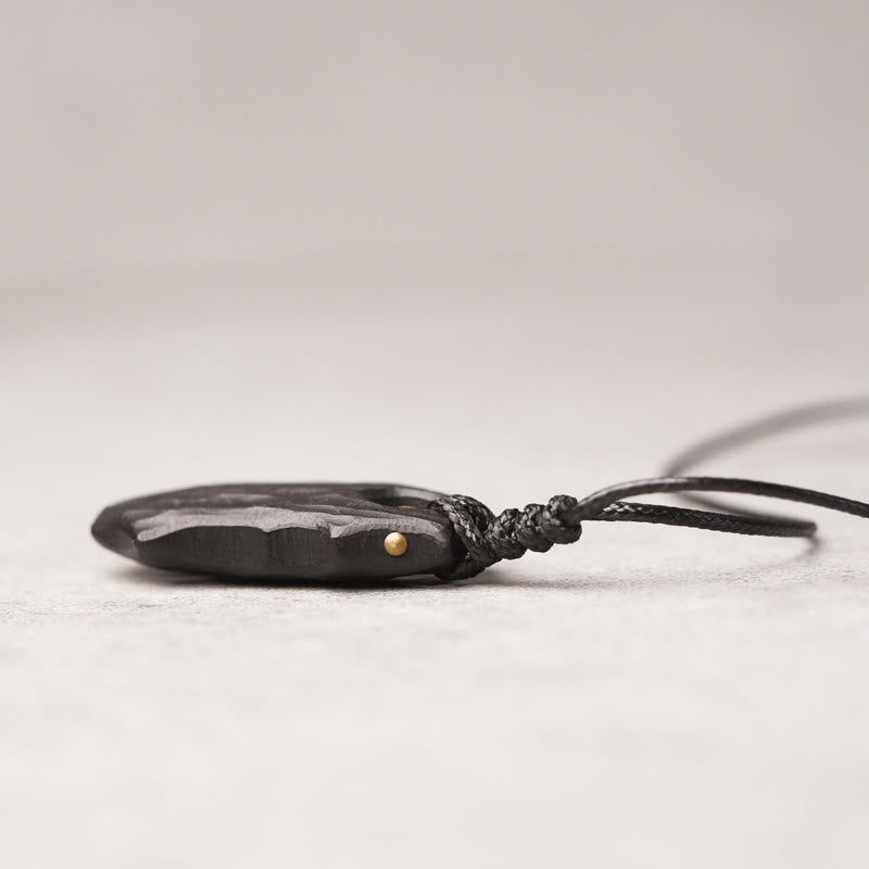 Ebony Wood Irregular Shape Copper Bead Peace Calm Necklace Pendant - Image 3