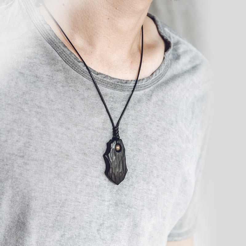 Ebony Wood Irregular Shape Copper Bead Peace Calm Necklace Pendant - Image 4