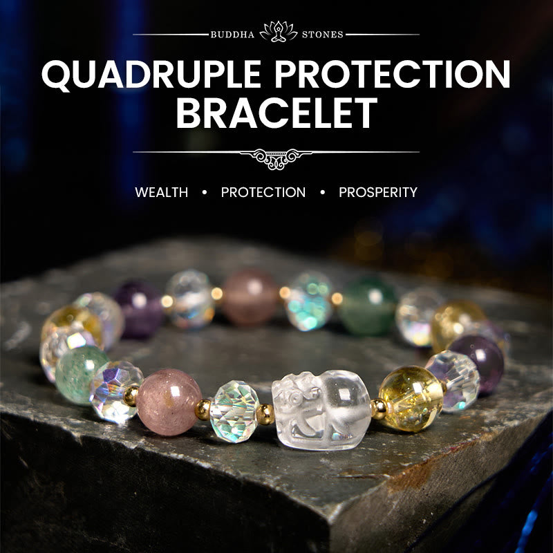 PiXiu White Crystal Citrine Green Strawberry Quartz Amethyst Luck Bracelet