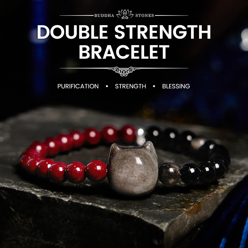 Black Obsidian Cinnabar Silver Sheen Obsidian Cat Fulfilment Bracelet