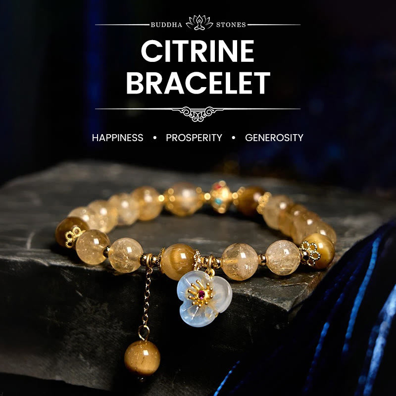 Citrine Tiger Eye Flower Charm Generosity Bracelet