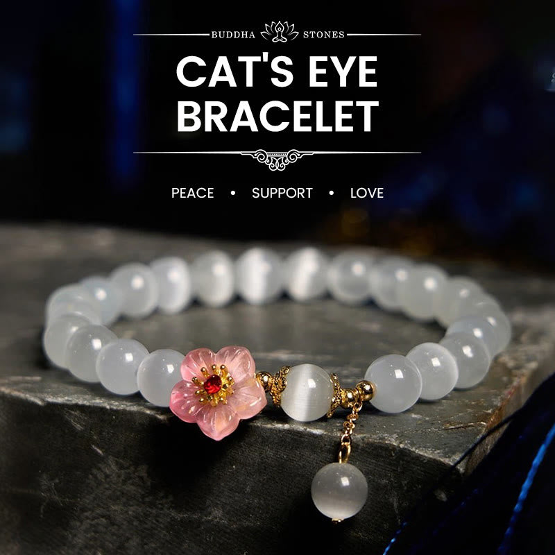 Chrysoberyl Cat's Eye Pink Flowers Support Bracelet