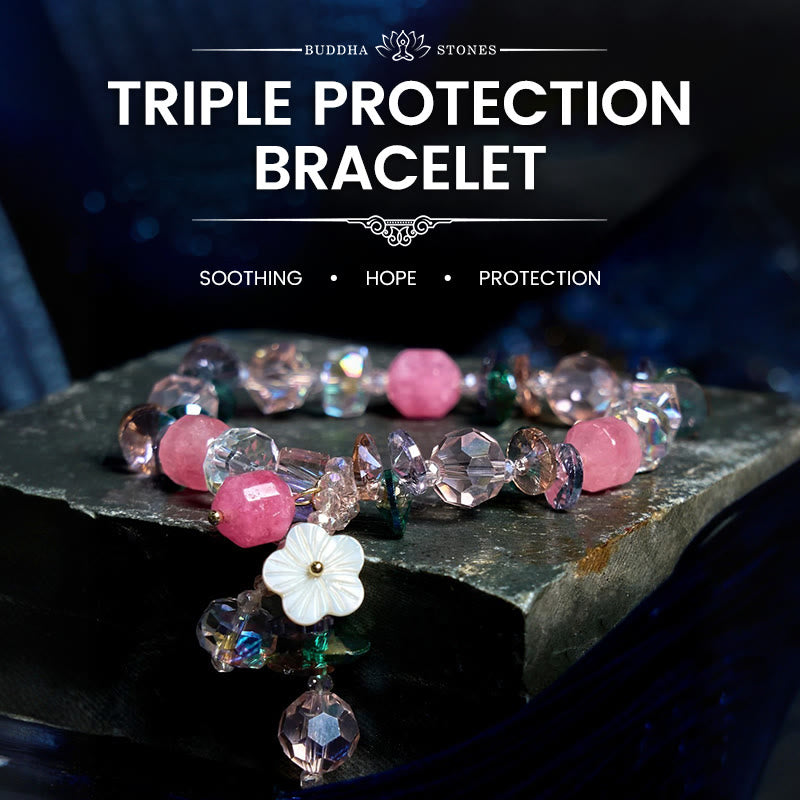 Pink Crystal Green Crystal White Crystal Flower Warmth Bracelet