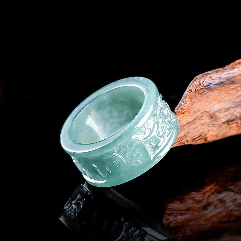 Natural Jade Om Mani Padme Hum Carved Prosperity Ring
