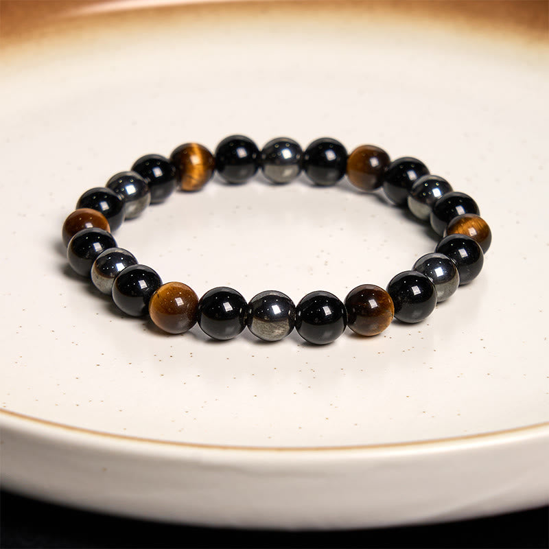 Natural Tiger's Eye Obsidian Hematite Positive Powerful Bracelet - Image 5