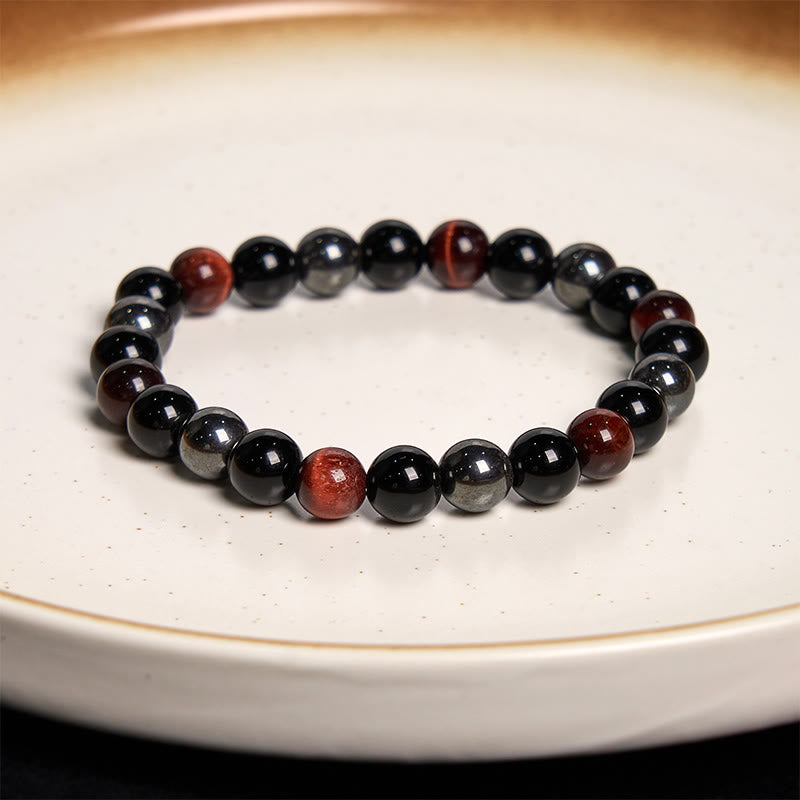 Natural Tiger's Eye Obsidian Hematite Positive Powerful Bracelet - Image 13