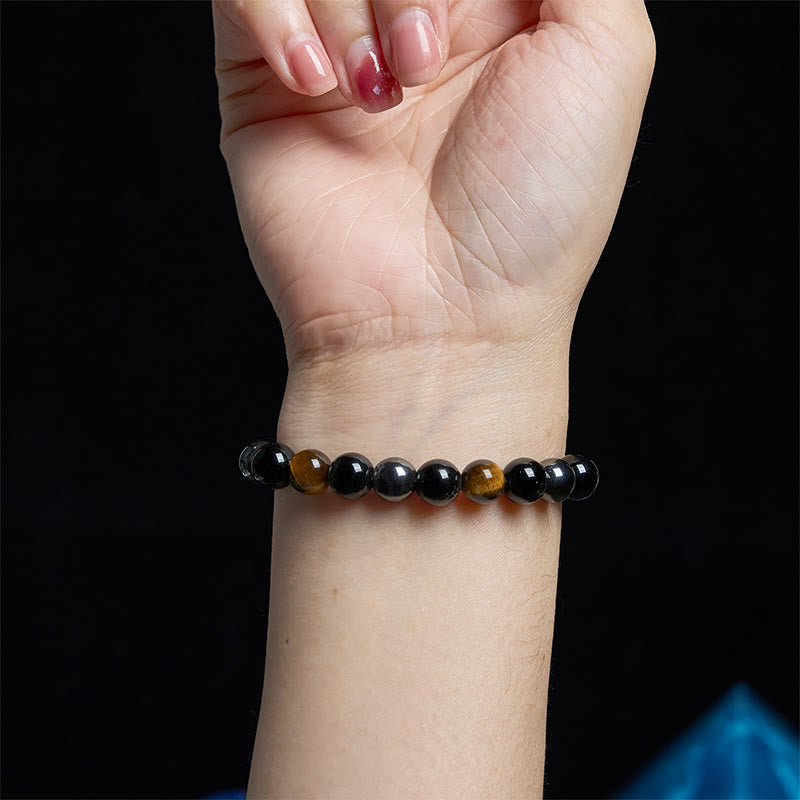 Natural Tiger's Eye Obsidian Hematite Positive Powerful Bracelet - Image 4