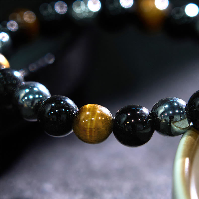 Natural Tiger's Eye Obsidian Hematite Positive Powerful Bracelet - Image 3