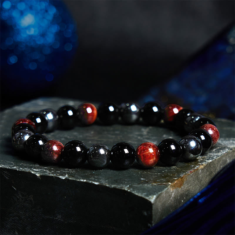 Natural Tiger's Eye Obsidian Hematite Positive Powerful Bracelet - Image 9
