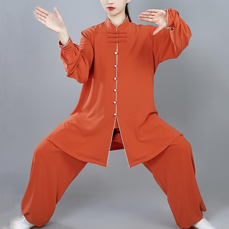 2Pcs Fall Solid Color Frog-Button Tai Chi Meditation Qigong Zen Practice Unisex Cotton Clothing Set