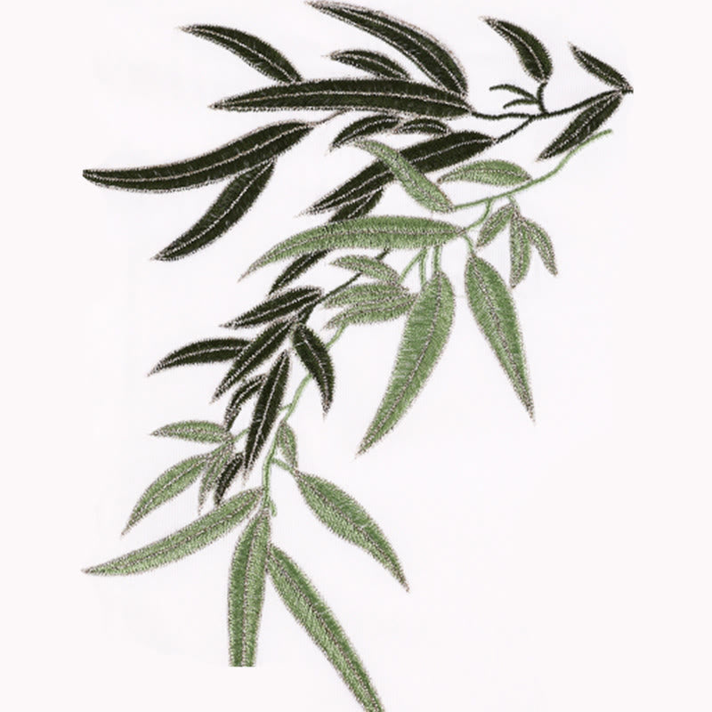 2Pcs Fall Green Bamboo Leaves Embroidery Frog-Button Tai Chi Meditation Qigong Zen Practice Unisex Cotton Clothing Set - Image 6