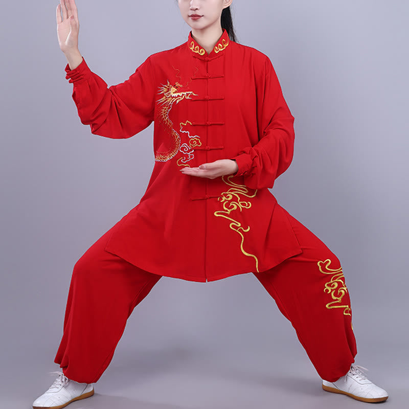 2Pcs Fall Embroidery Dragon Frog-Button Tai Chi Meditation Qigong Zen Practice Unisex Cotton Clothing Set - Image 15