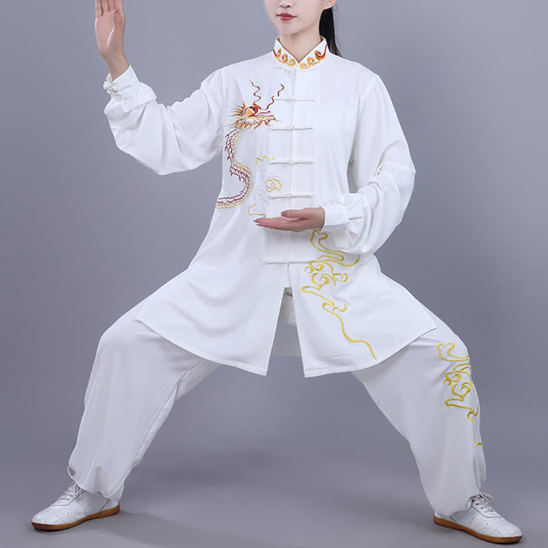 2Pcs Fall Embroidery Dragon Frog-Button Tai Chi Meditation Qigong Zen Practice Unisex Cotton Clothing Set - Image 9