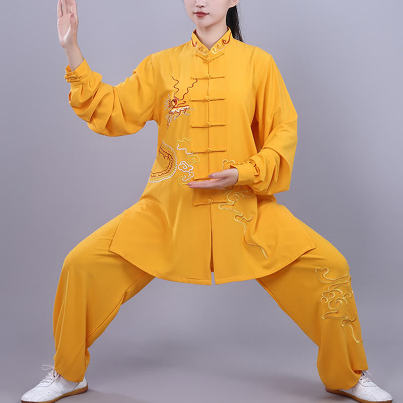 2Pcs Fall Embroidery Dragon Frog-Button Tai Chi Meditation Qigong Zen Practice Unisex Cotton Clothing Set - Image 20