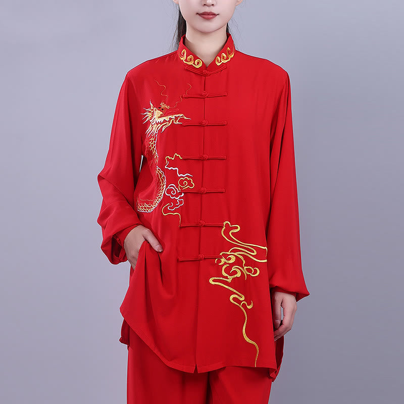 2Pcs Fall Embroidery Dragon Frog-Button Tai Chi Meditation Qigong Zen Practice Unisex Cotton Clothing Set - Image 18