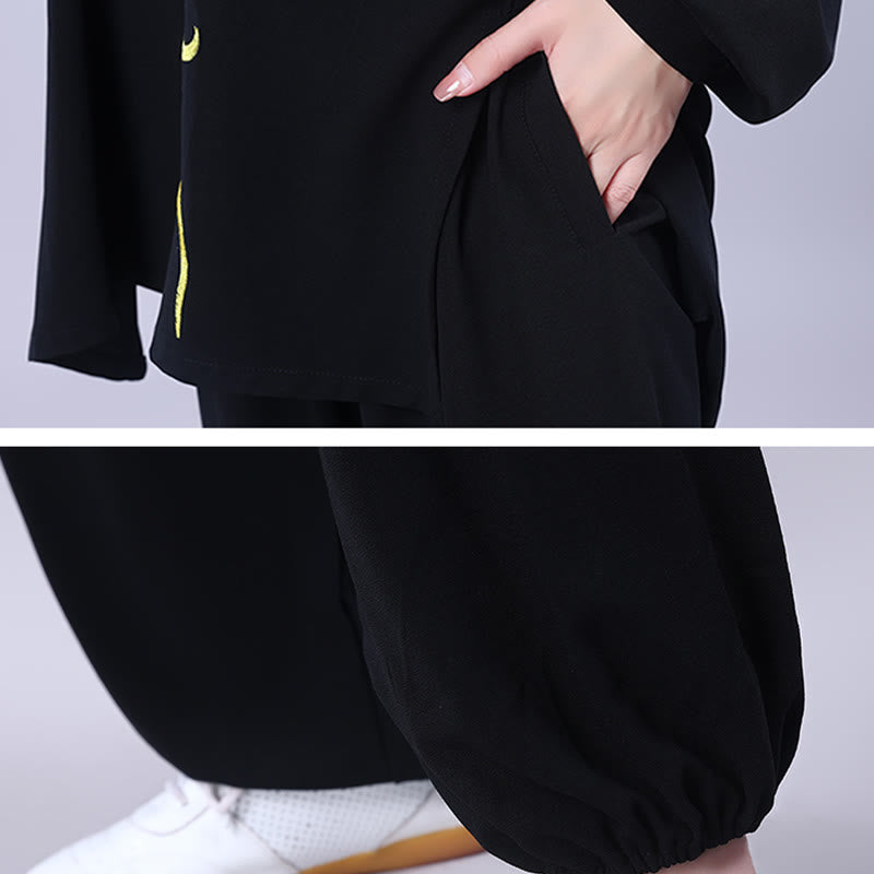 2Pcs Fall Embroidery Dragon Frog-Button Tai Chi Meditation Qigong Zen Practice Unisex Cotton Clothing Set - Image 8