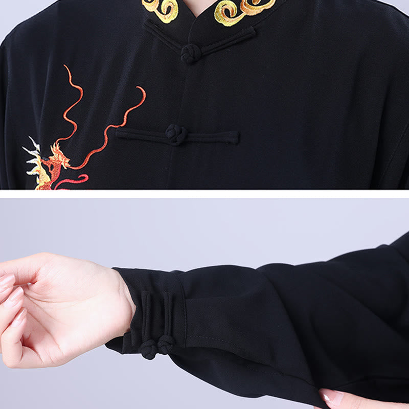 2Pcs Fall Embroidery Dragon Frog-Button Tai Chi Meditation Qigong Zen Practice Unisex Cotton Clothing Set - Image 7