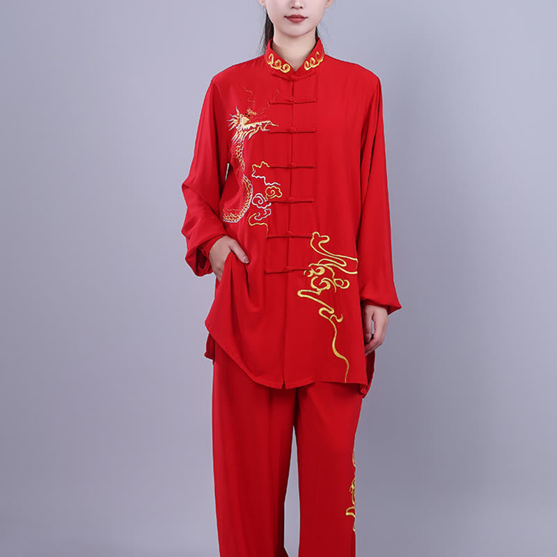 2Pcs Fall Embroidery Dragon Frog-Button Tai Chi Meditation Qigong Zen Practice Unisex Cotton Clothing Set - Image 19