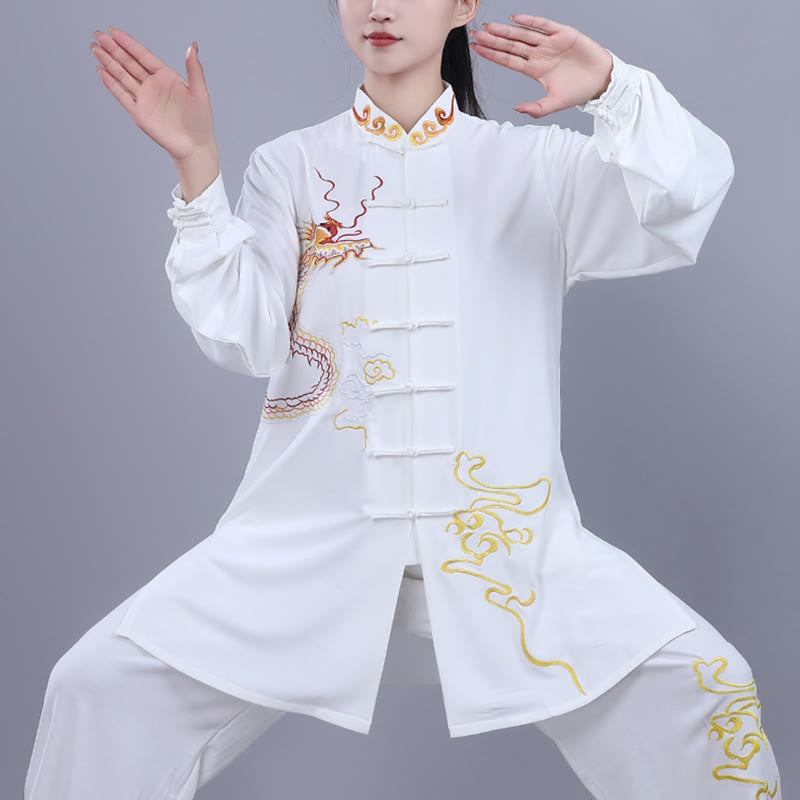 2Pcs Fall Embroidery Dragon Frog-Button Tai Chi Meditation Qigong Zen Practice Unisex Cotton Clothing Set - Image 10