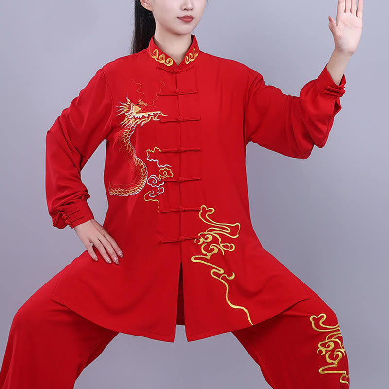 2Pcs Fall Embroidery Dragon Frog-Button Tai Chi Meditation Qigong Zen Practice Unisex Cotton Clothing Set - Image 17