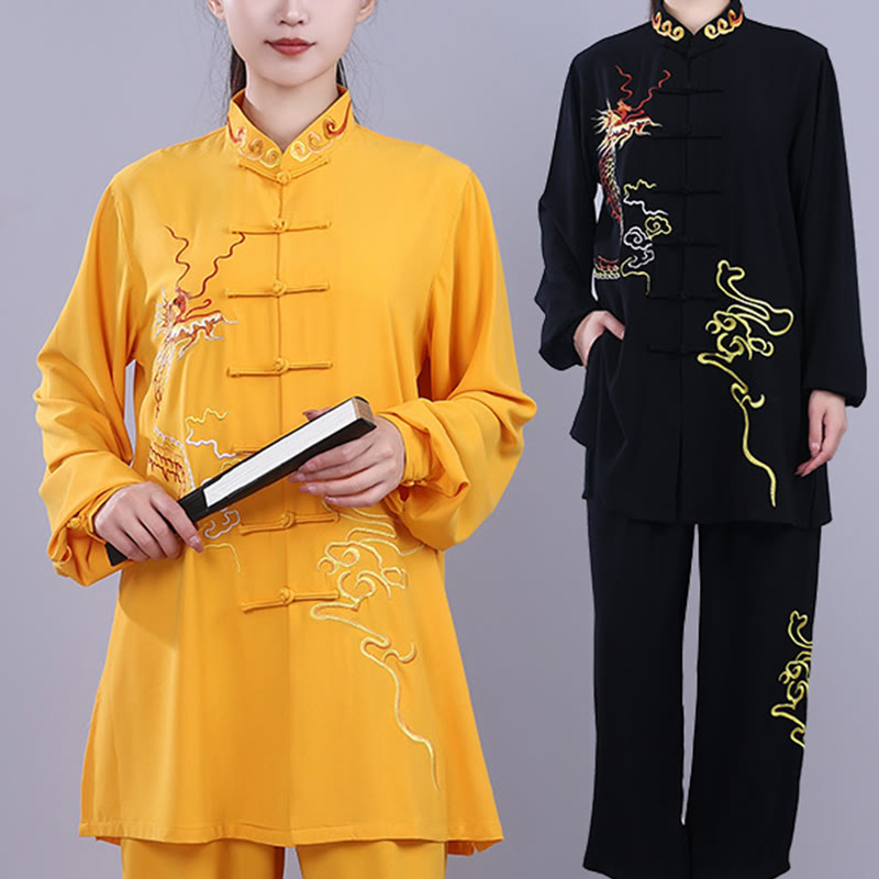 2Pcs Fall Embroidery Dragon Frog-Button Tai Chi Meditation Qigong Zen Practice Unisex Cotton Clothing Set - Image 25